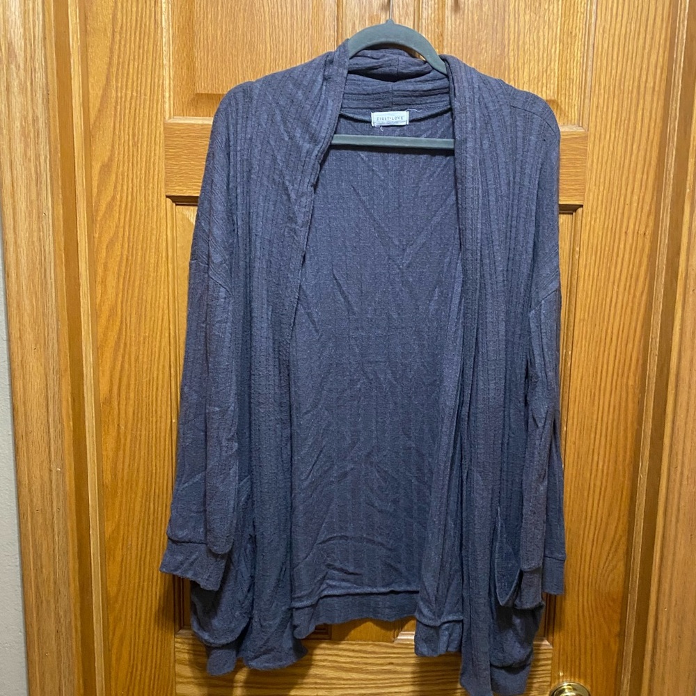 First Love Gray Knit Open Cardigan 2X
